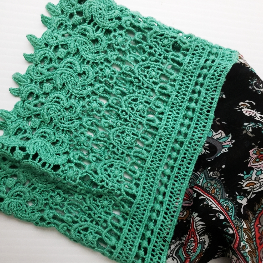 Altar'd State Boho Tunic Lace Green Black Small - Picture 6 of 7